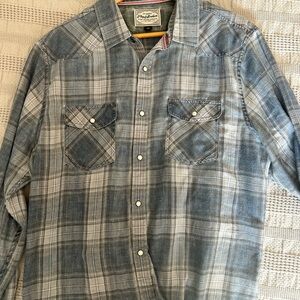 Men's Plaid Button-Down Shirt - Blue and White